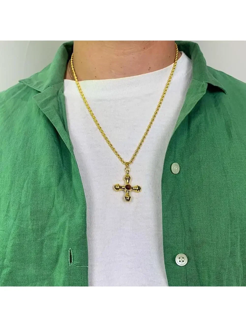 Y2k 2000s style Cyber Star Cross Pendant Gold Rope Chain Necklace. Stainless